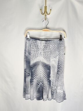Soft Works Navy Blue & White Geometric Print Flared Skirt Size L